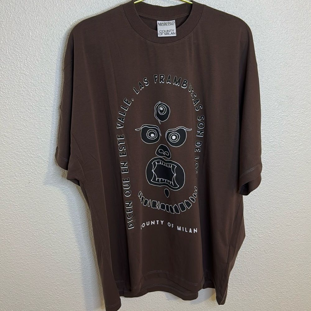NEW-Marcelo Burlon- brown totem pole t-shirt - Size XXL